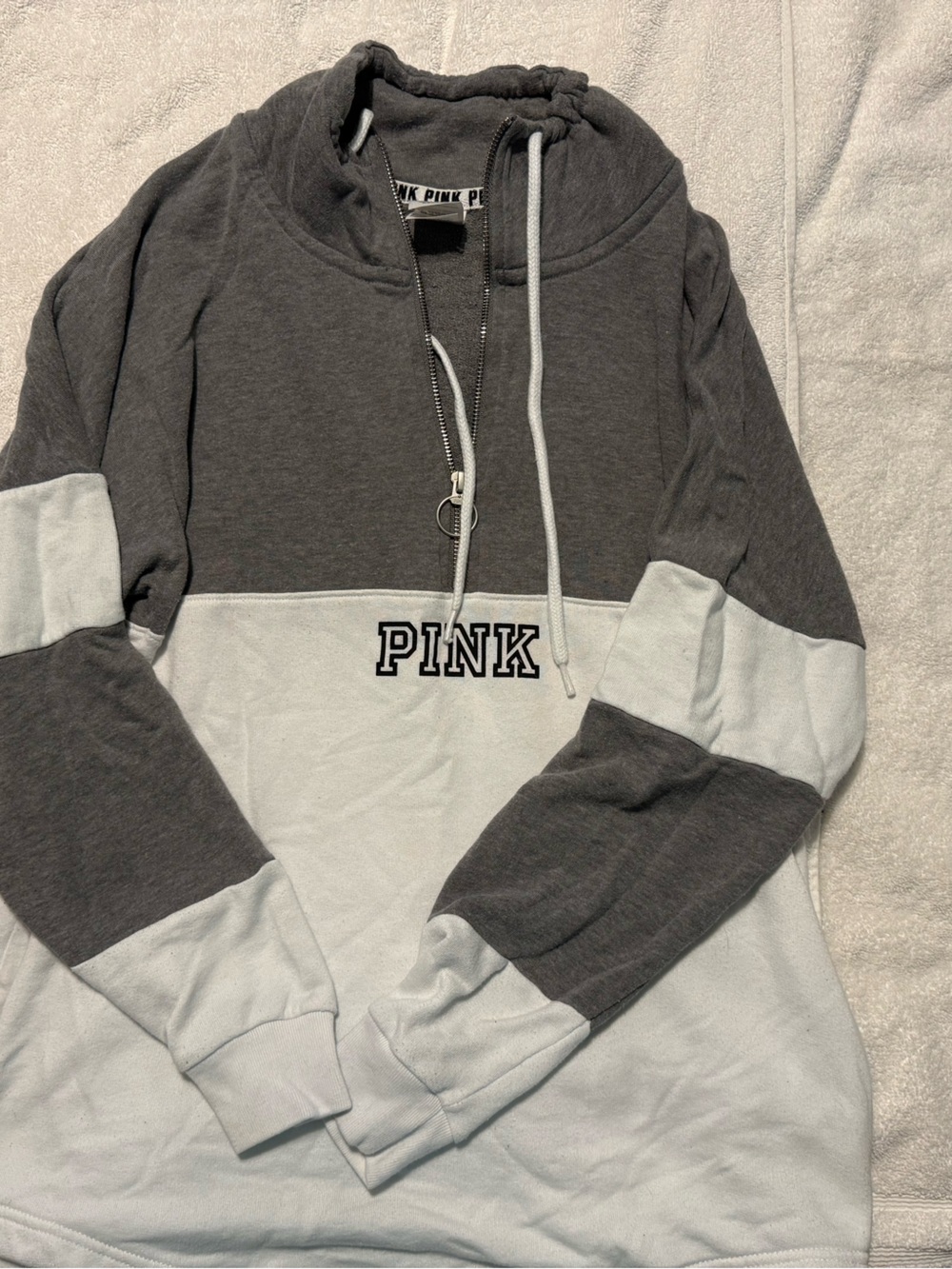 PINK Victoria's Secret Gray & Light Gray Colorblock Half-Zip Hoodie